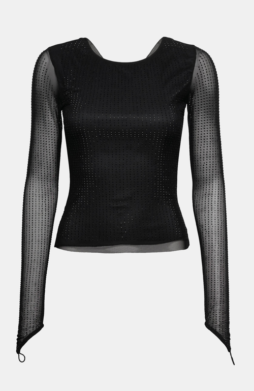 Ow Collection Mesha Rhinestone Blouse In Black