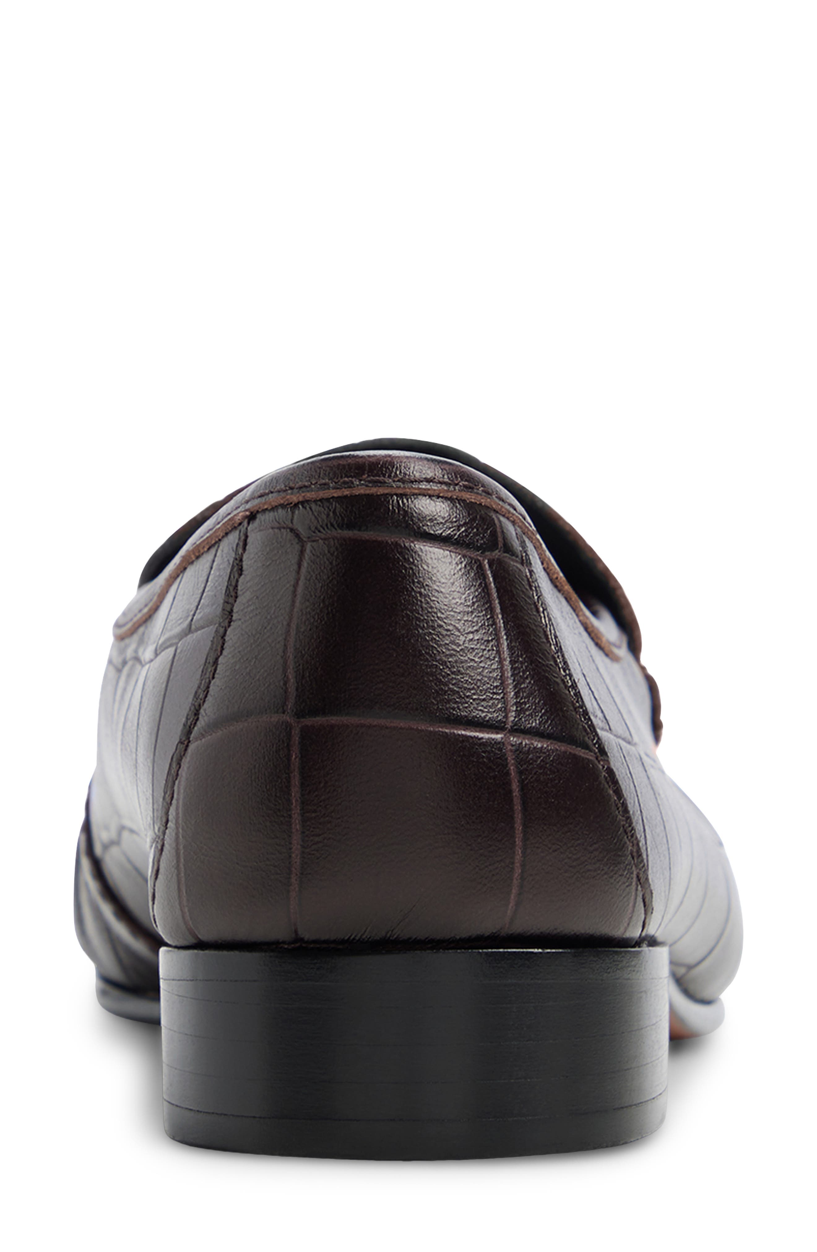 Bailey Croc Embossed Leather Loafer, Alternate, color, DARK BROWN