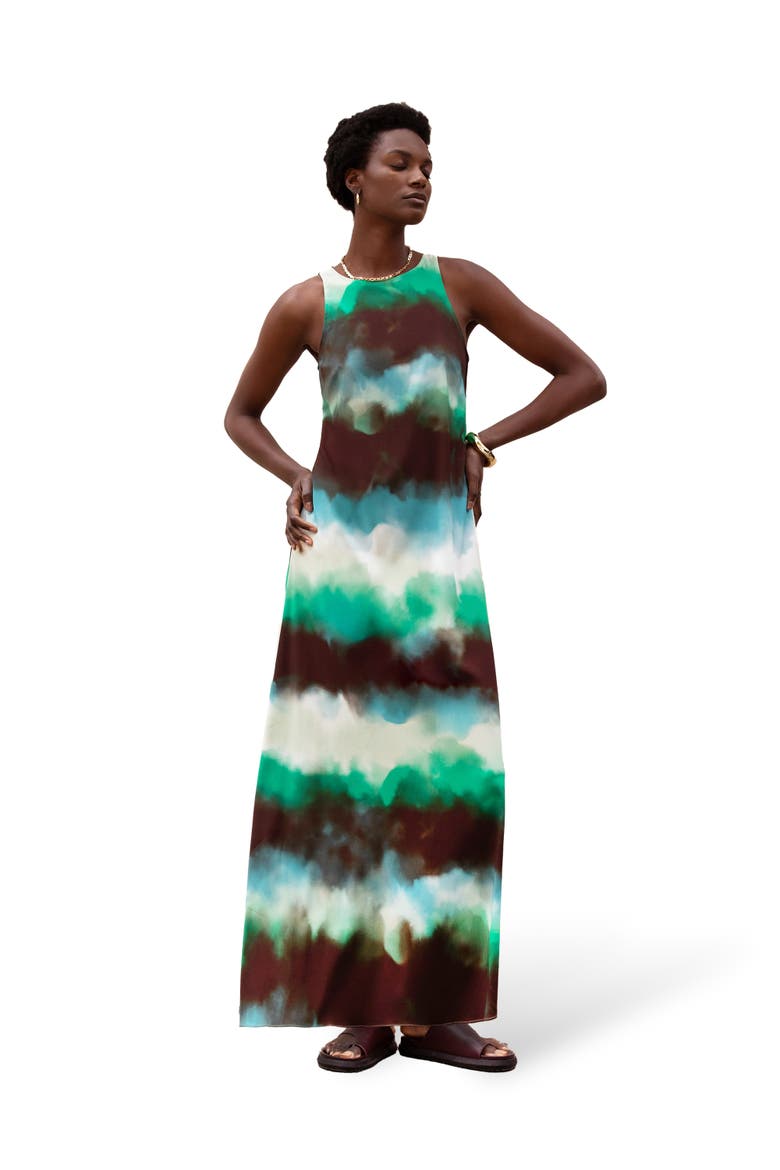 Sleeveless Print Maxi Dress, Main, color, Green Watercolour