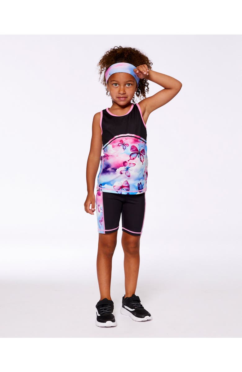 Deux par Deux Girl's Printed Athletic Biker Short Black, Pink And Multicolored Butterflies, Alternate, color, Black Pink And Multicolored