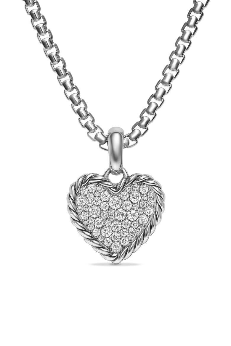 Cable Pavé Heart Amulet in Sterling Silver with Diamonds, Alternate, color, SILVER PAVE
