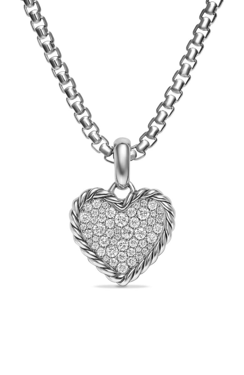 David Yurman Cable Pavé Heart Amulet in Sterling Silver with Diamonds, Alternate, color, Silver Pave