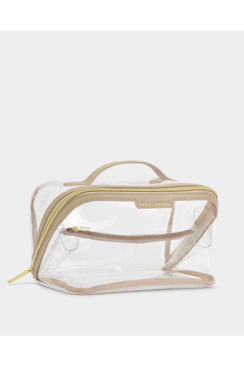 Large Clear Makeup and Toiletry Bag in Light Taupe, Main, color, Light Taupe