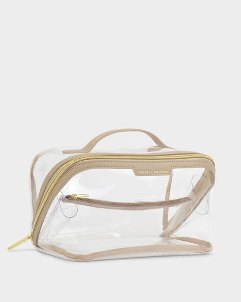 Large Clear Makeup and Toiletry Bag in Light Taupe