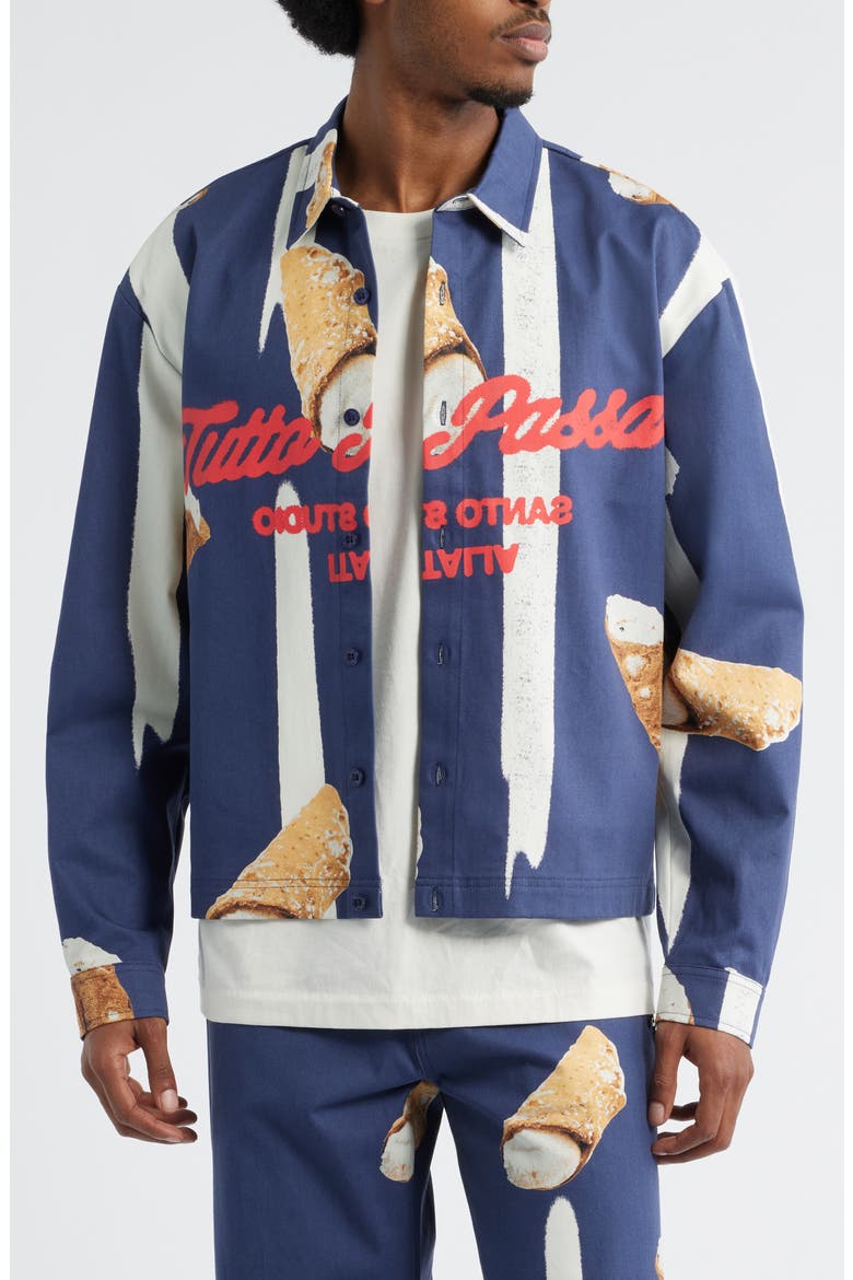 Cafe Graphic Button-Up Shirt, Alternate, color, BLUE