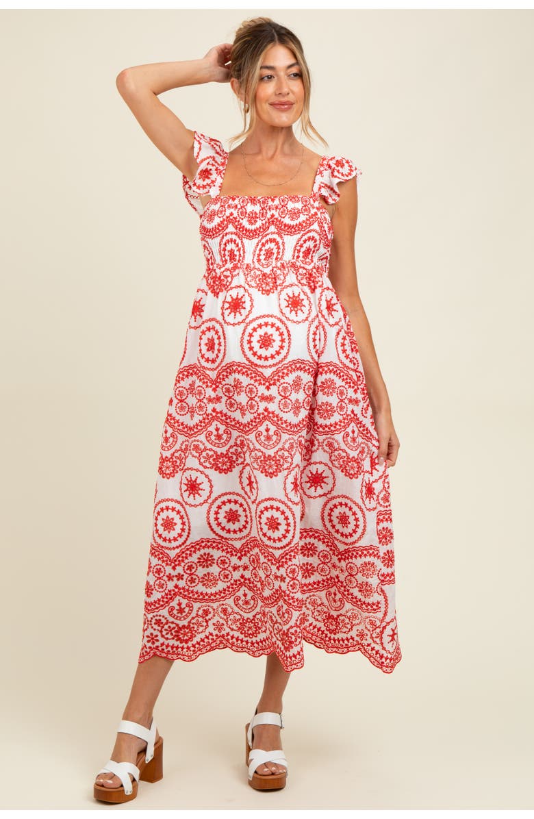 PinkBlush Embroidered Smocked Cutout Midi Dress, Main, color, Red