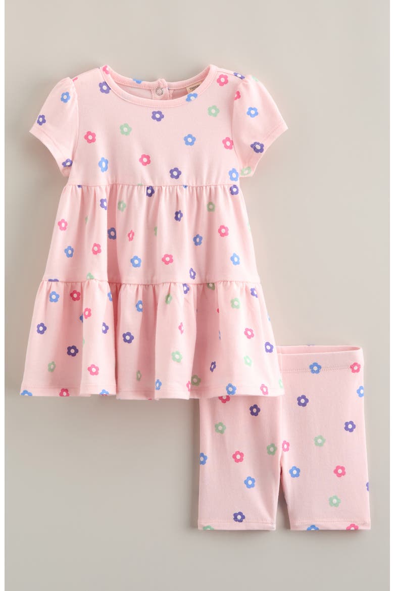 Floral Print Tiered Dress & Shorts Set, Main, color, PINK BALM MULTI DAISIES