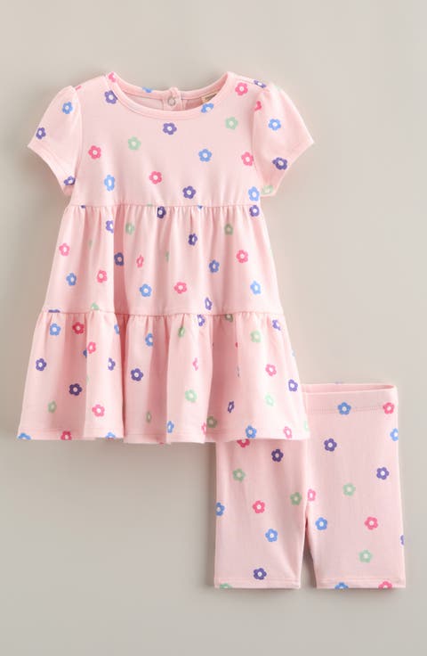 Floral Print Tiered Dress & Shorts Set