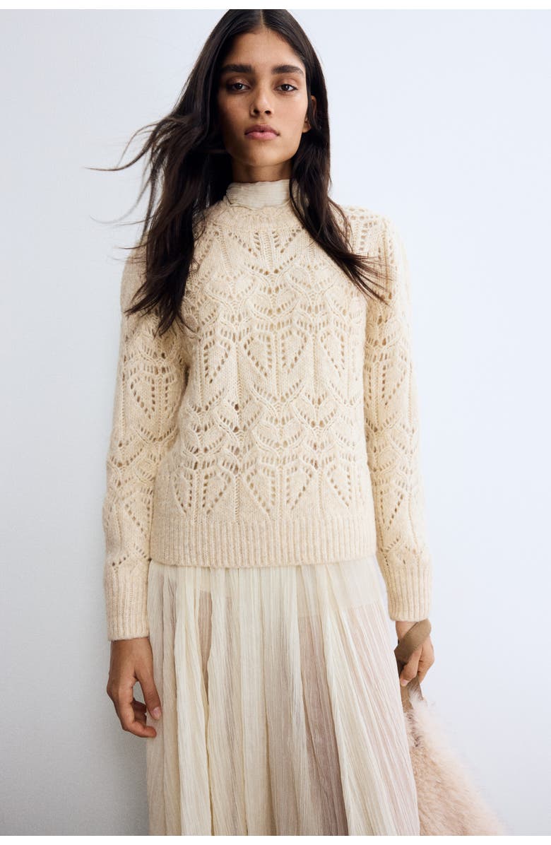 H&M Pointelle-knit Jumper, Alternate, color, Light Beige