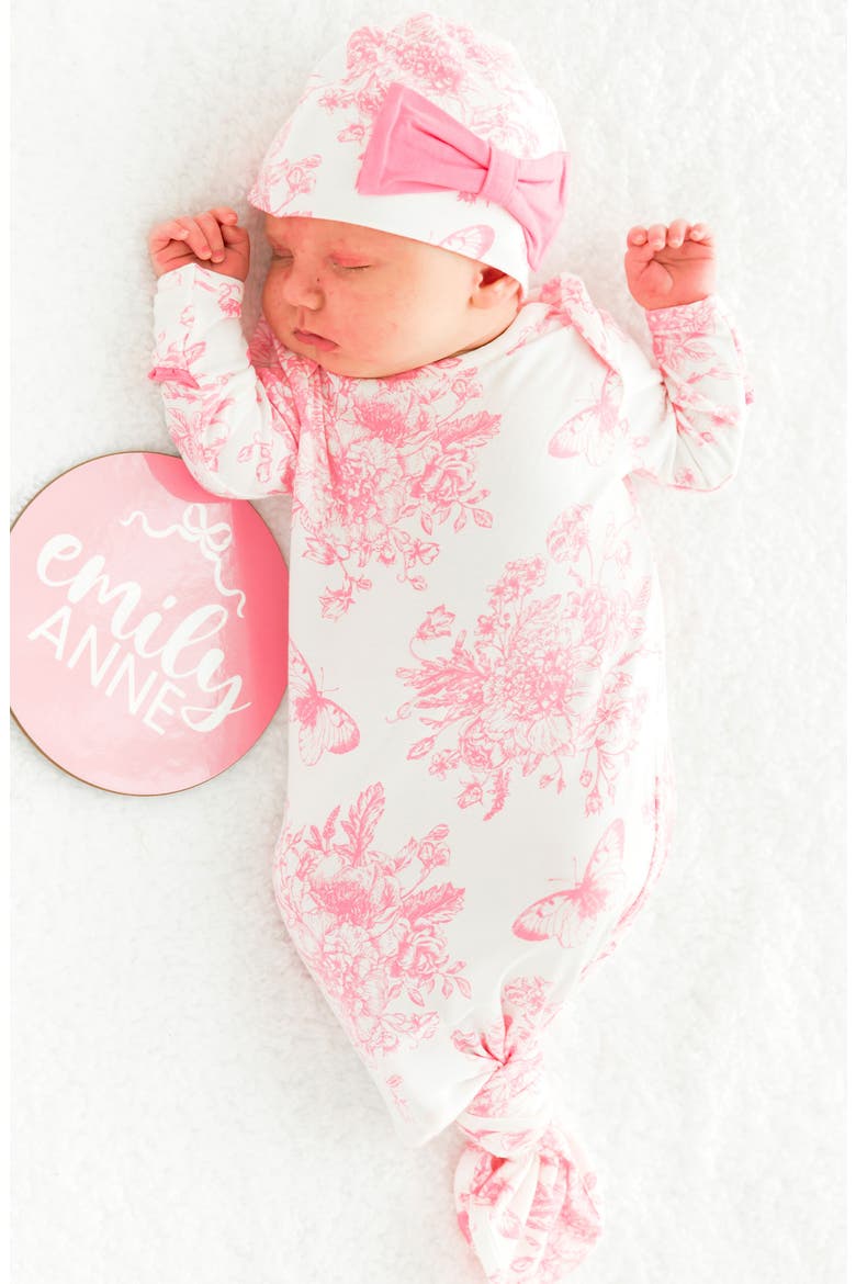 Knotted Gown & Hat Set, Alternate, color, WHITE/PINK