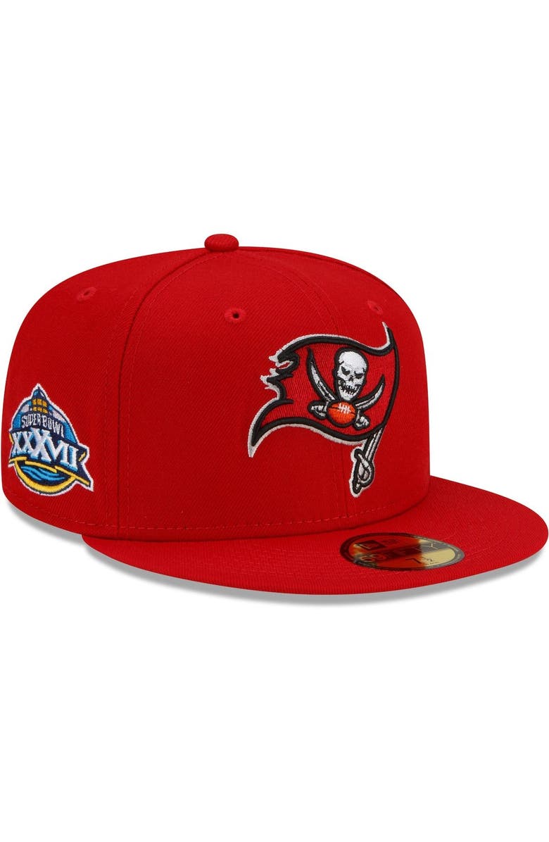New Era Men's New Era Red Tampa Bay Buccaneers Patch Up Super Bowl XXXVII 59FIFTY Fitted Hat, Main, color, 
