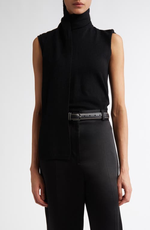 Totême Toteme Draped Scarf Sleeveless Merino Wool Blend Rib Sweater In Black