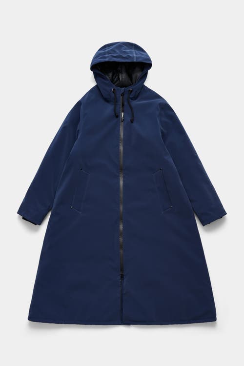 Stutterheim Mosebacke Long Matte Winter Coat In Blue
