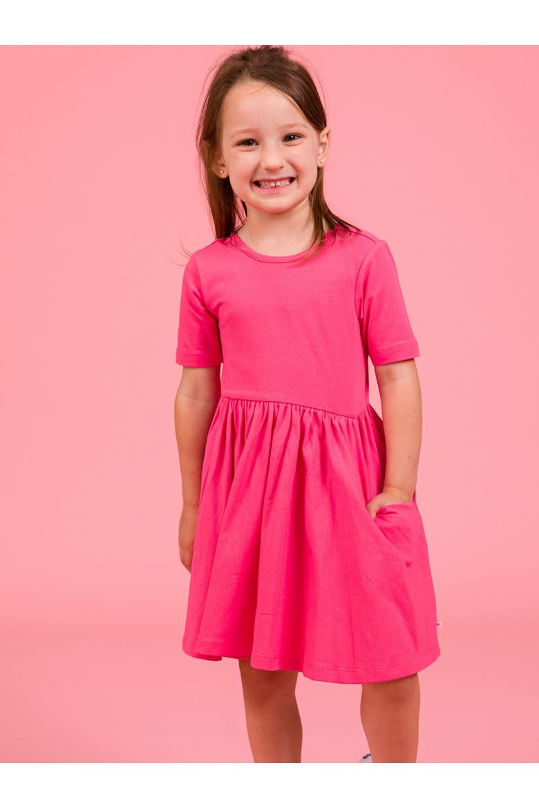 Knit Short Sleeve Twirl Dress, Alternate, color, Hot Pink