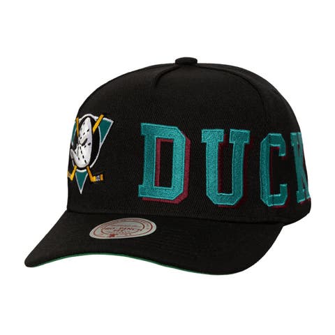 Men's Mitchell & Ness  Black Anaheim Ducks Busted Logo Wordmark Wrap-Around Pro Pinch Adjustable Hat