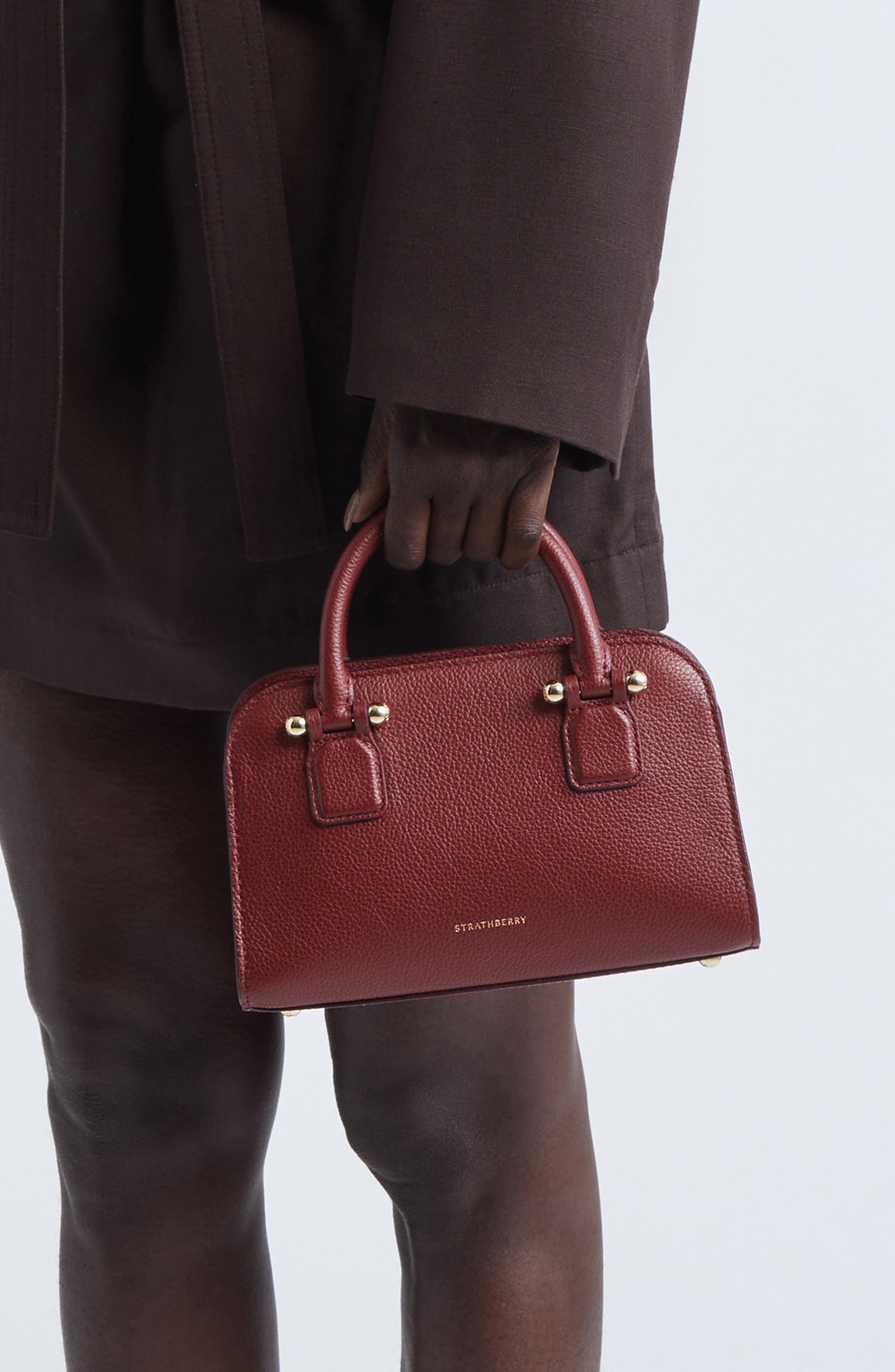 Strathberry Mini Georgia Leather Tote, Alternate, color, Oxblood