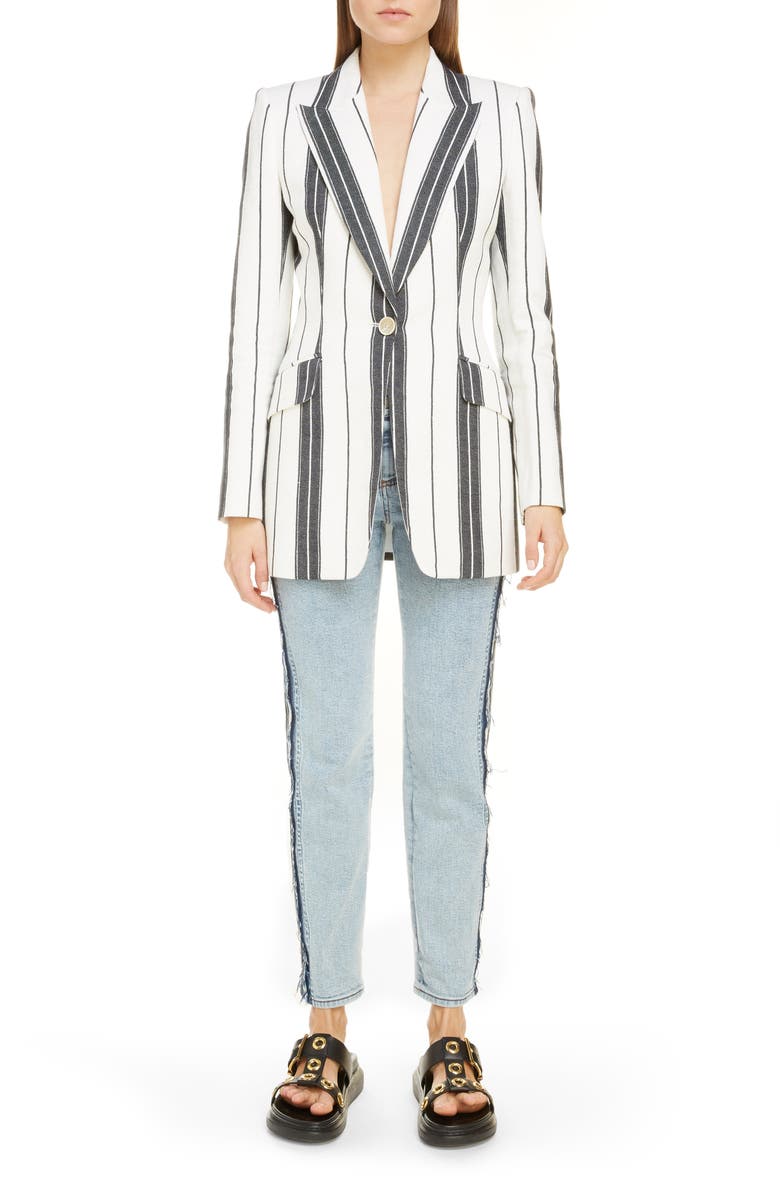 McQueen Alexander McQueen Stripe Linen & Cotton Blazer, Alternate, color,