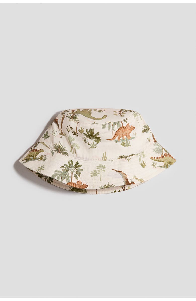 H&M Printed Bucket Hat, Main, color, Light Beige/Dinosaurs