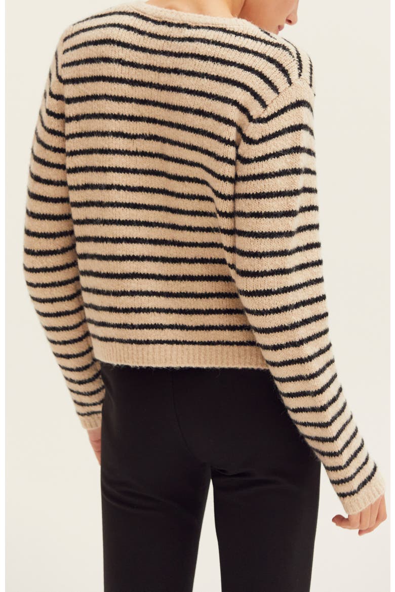 Crew Neck Striped Cardigan, Alternate, color, Oatmeal/Black