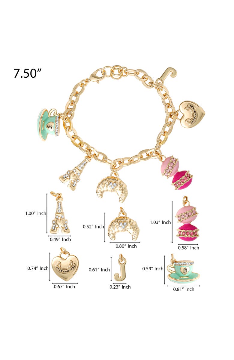 Juicy Couture Paris Travel Charm Bracelet, Macaron, Croissant, Alternate, color, Gold Tone