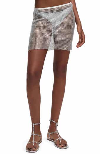 MANGO Stress Sequin Knit Mesh Miniskirt