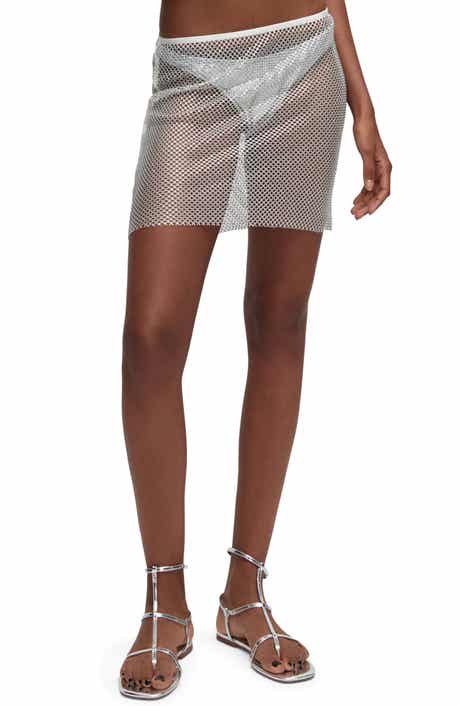 MANGO Stress Sequin Knit Mesh Miniskirt