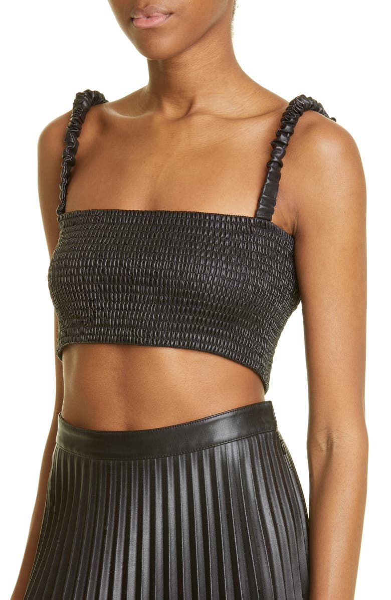 Proenza Schouler White Label Smocked Faux Leather Crop Top, Alternate, color, 