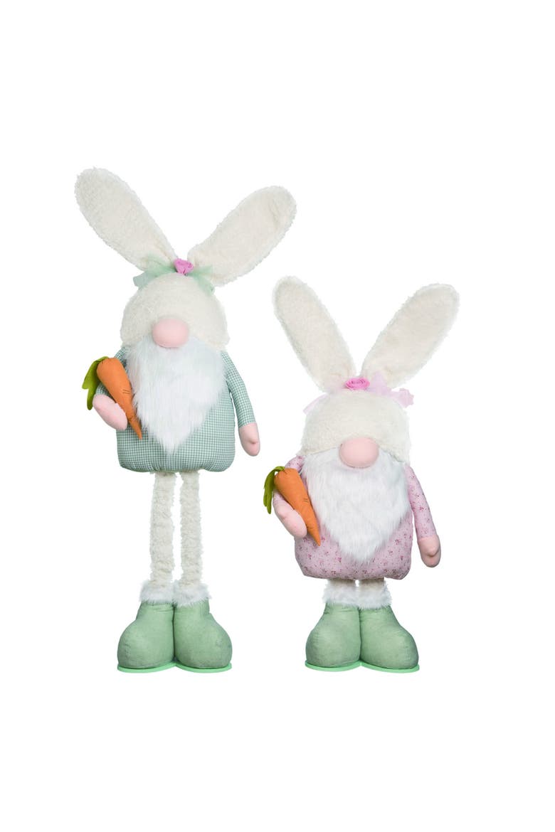 Elegant Telescoping Bunny Gnome Set of 2 Easter Home Decorations Decorative Wood Objects for Spring, Main, color, Multicolored