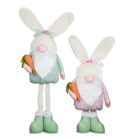 Elegant Telescoping Bunny Gnome Set of 2 Easter Home Decorations Decorative Wood Objects for Spring