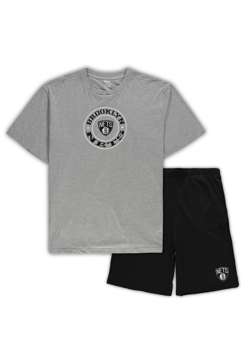 Men's Concepts Sport Heathered Gray/Black Brooklyn Nets Big & Tall T-Shirt & Shorts Sleep Set, Main, color, Heather Gray
