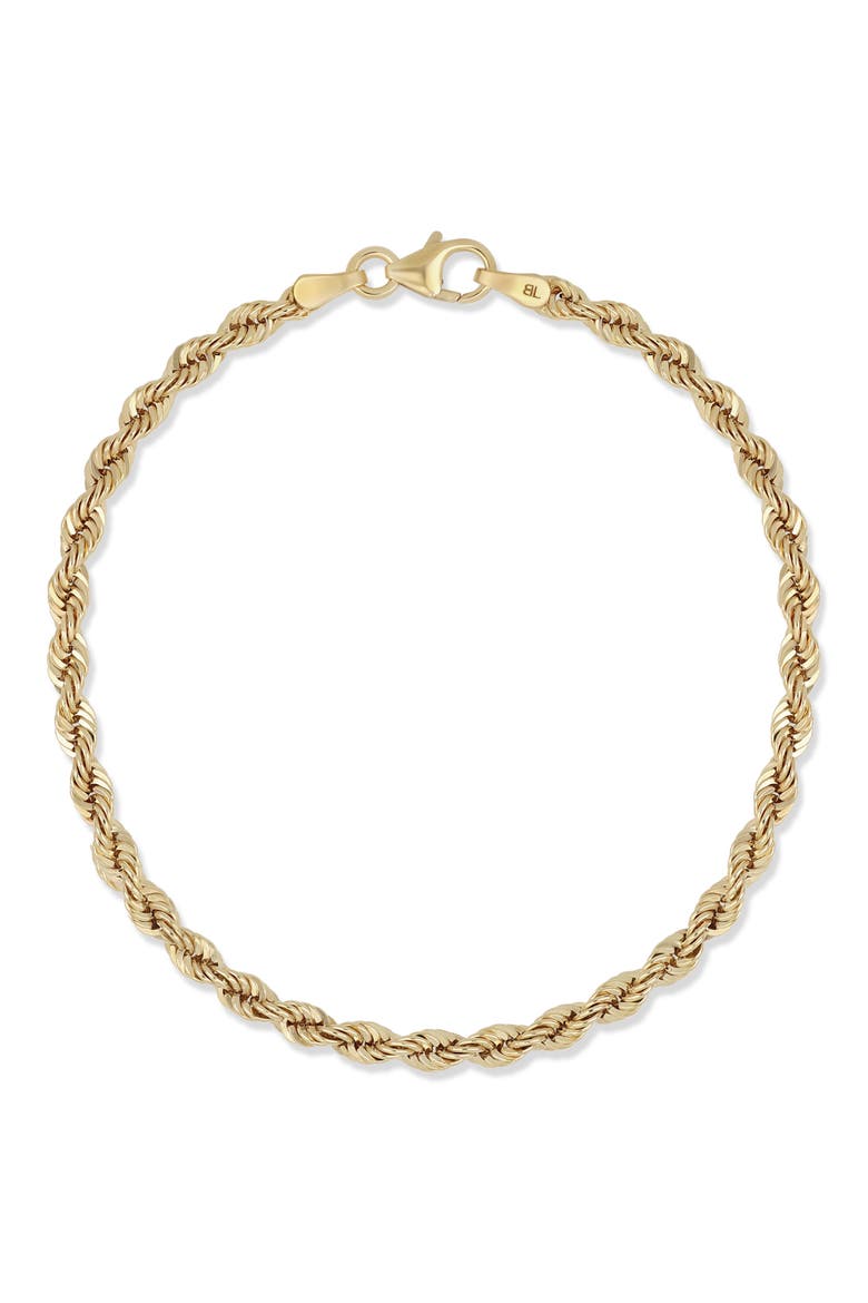 14K Gold Rope Chain Bracelet, 3.1mm, Main, color, 14KY