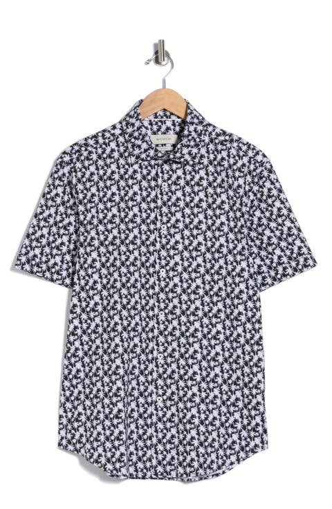 OoohCotton® Palm Tree Print Short Sleeve Button-Up Shirt