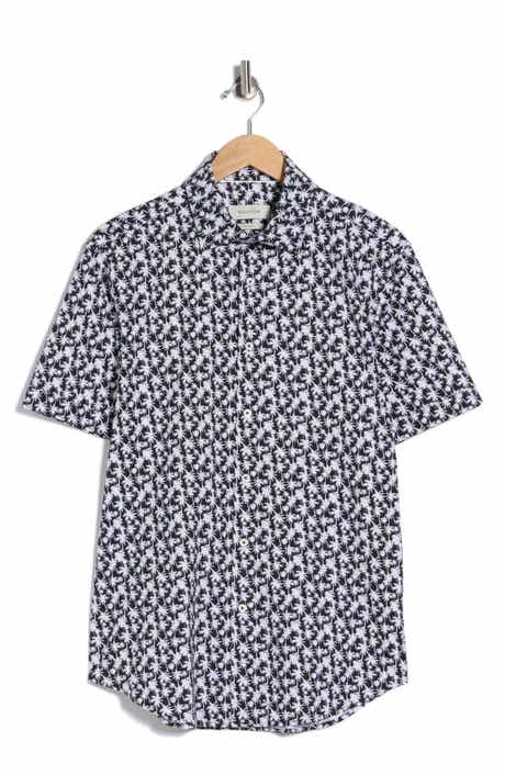 Bugatchi OoohCotton® Palm Tree Print Short Sleeve Button-Up Shirt