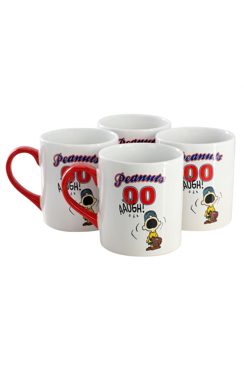 PEANUTS Best in Sports Varsity 4 Piece 19 Ounce Stoneware Mug Set and, Main, color, White