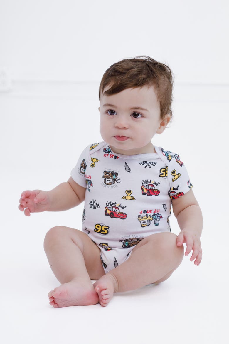 Pixar 3-Pack Short Sleeve Bodysuits, Alternate, color, Red Grey White