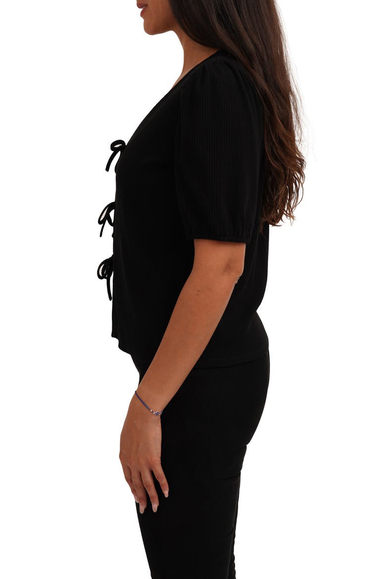 Bow Tie Front Short Sleeve Top, Alternate, color, BLACK