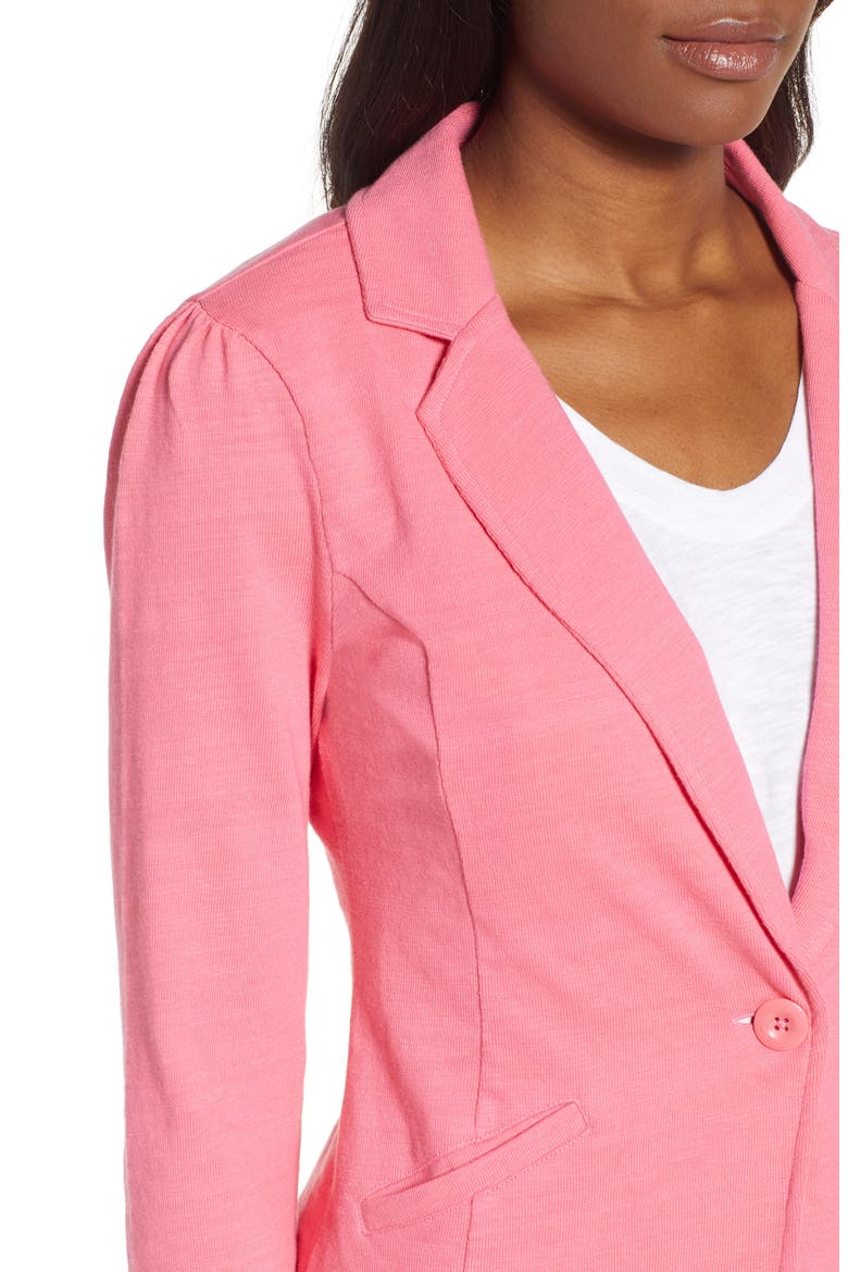 Knit One-Button Blazer, Alternate, color, PINK LEMONADE