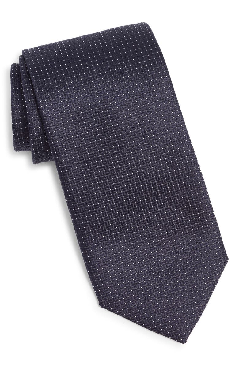 Canali Neat Silk Tie, Main, color, Dark Blue