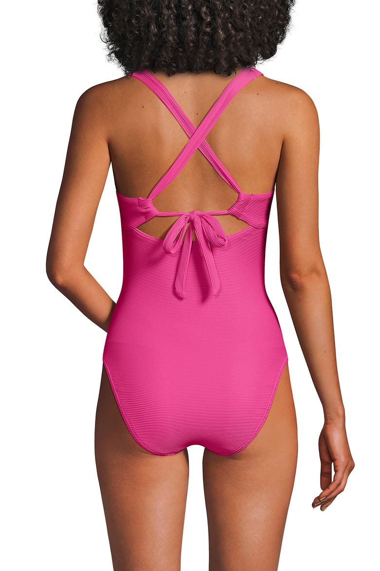 Ribbed Knot Front One Piece Swimsuit, Alternate, color, Pink Ottoman
