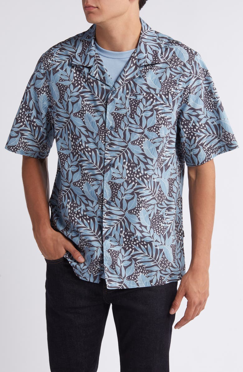 7 For All Mankind Botanical Print Camp Shirt, Alternate, color, Dusty Blue