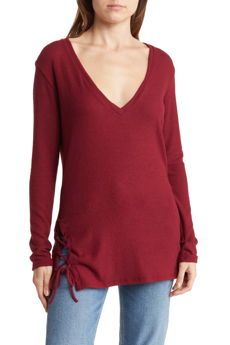 V-Neck Dolman Sleeve Double Lace-Up T-Shirt, Main, color, RHODONITE