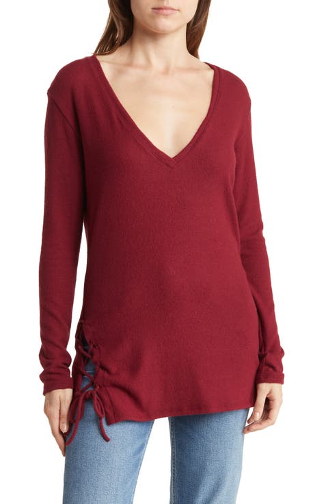 V-Neck Dolman Sleeve Double Lace-Up T-Shirt