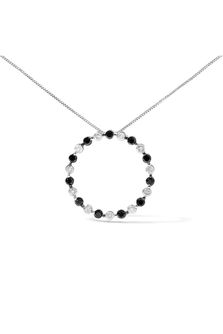 Silver 1 3/4 Cttw Black and White Diamond Open Circle Hoop Pendant Necklace, Main, color, White