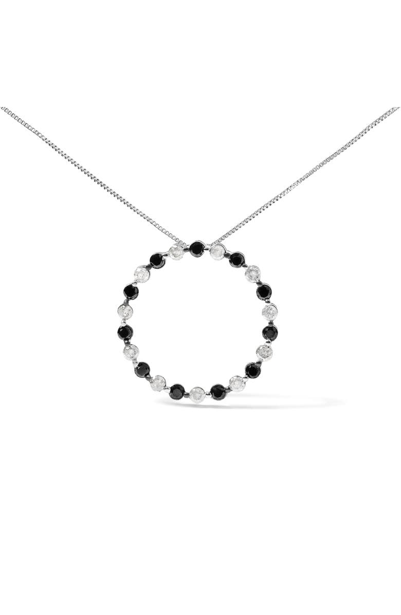 Haus of Brilliance Silver 1 3/4 Cttw Black and White Diamond Open Circle Hoop Pendant Necklace, Main, color, White