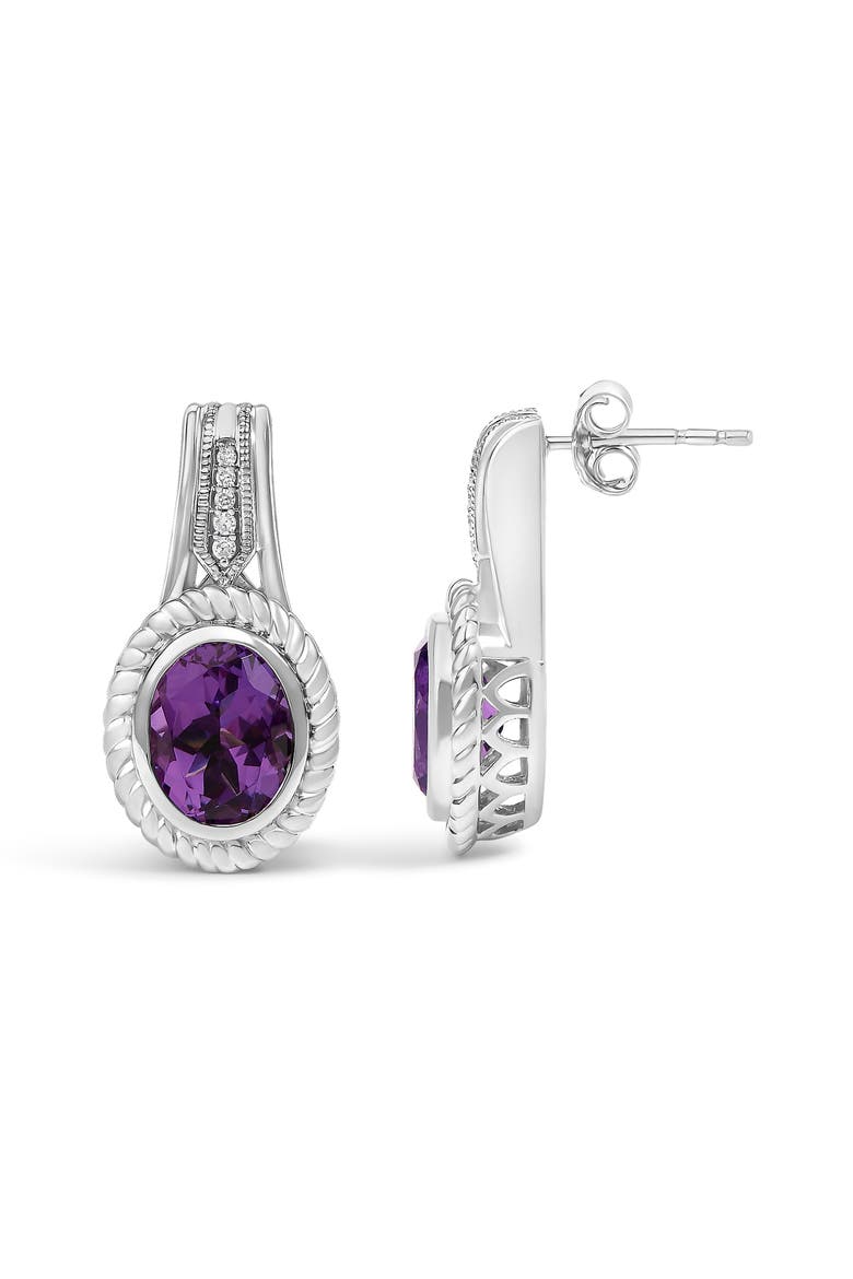 Sterling Silver Oval Purple Amethyst and Diamond Accent Rope Design Drop Earrings, Alternate, color, Silver