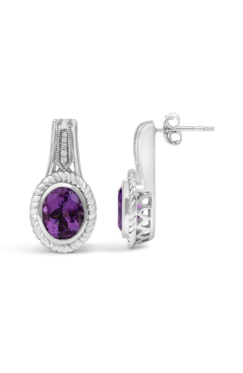 Haus of Brilliance Sterling Silver Oval Purple Amethyst and Diamond Accent Rope Design Drop Earrings, Alternate, color, Silver
