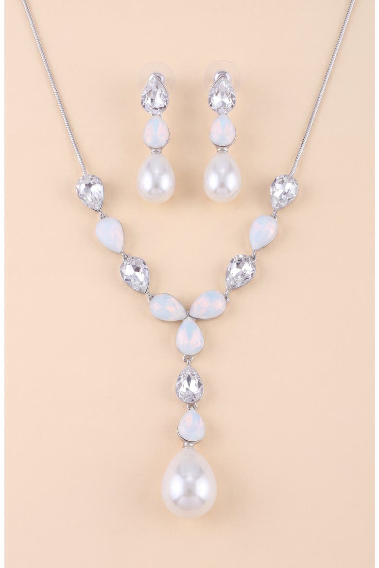 Pearl Drop Necklace and Earrings Set, Main, color, Silver