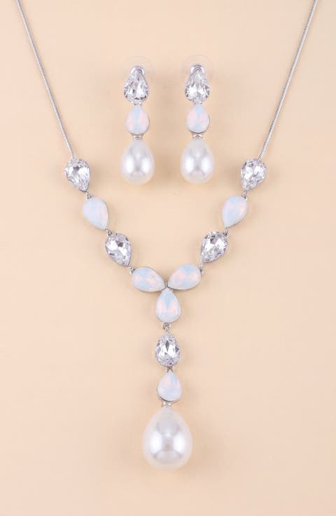 Pearl Drop Necklace and Earrings Set