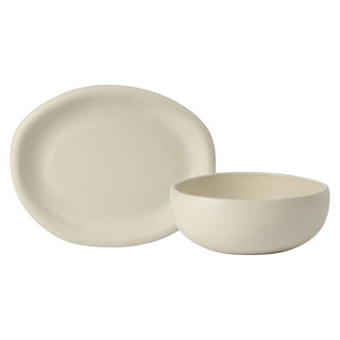 Corsica Clay 2 Piece Oval Platter and Bowl Serving Set - Sea Salt White