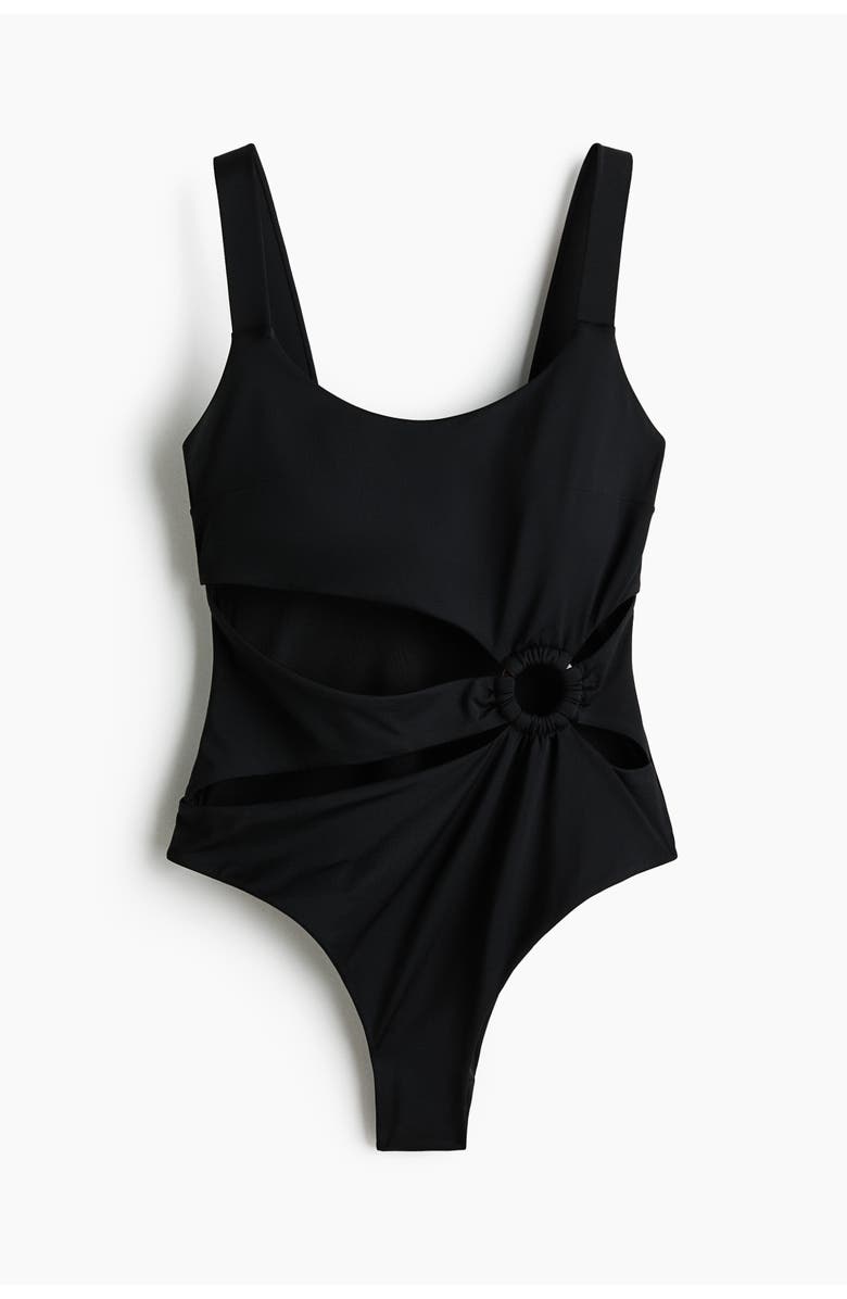 H&M Padded-cup High Leg Swimsuit, Main, color, Black